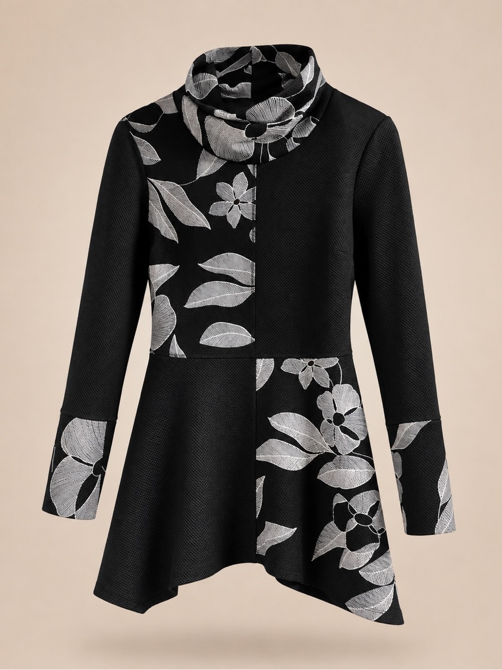 Frank Lyman Design Black Tunic with White Floral Accents